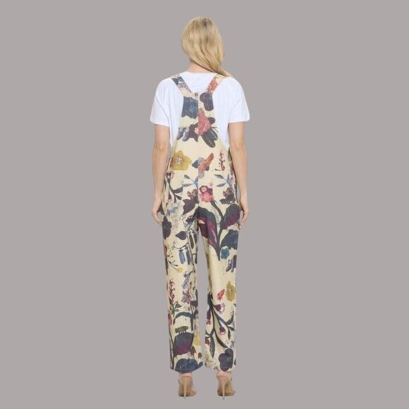 Floral Wide-Leg Bib Overalls By White Stuff With Adjustable Straps & Pocket Desi - Picture 2 of 10